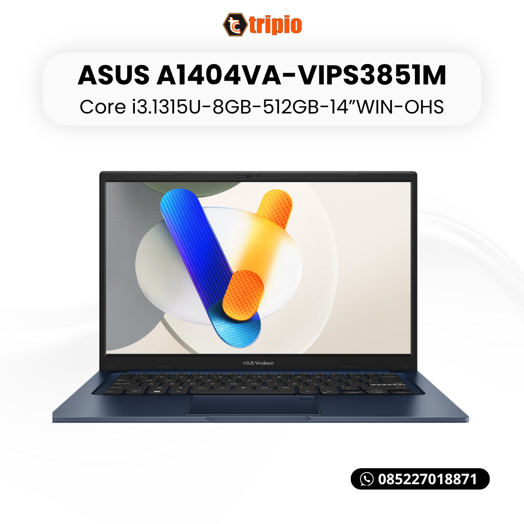 ASUS Vivobook 14 A1404VA-VIPS3851M warna Quiet Blue tampak depan